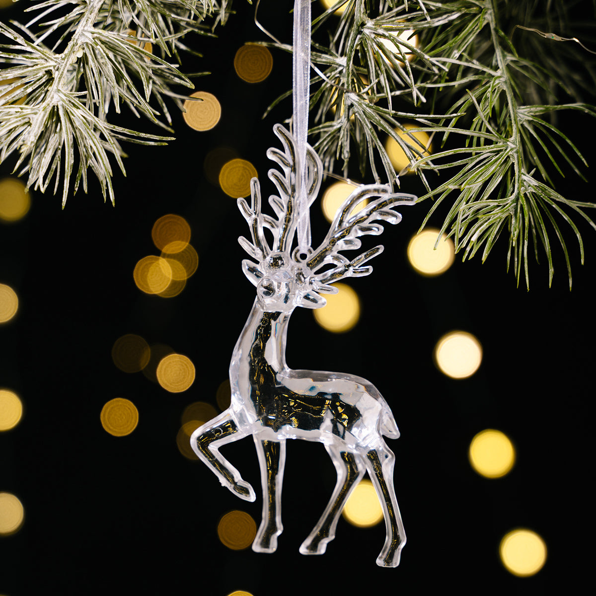 Transparent Acrylic Reindeer Christmas Tree Pendant - Elegant Hanging Ornament in 2 Designs
