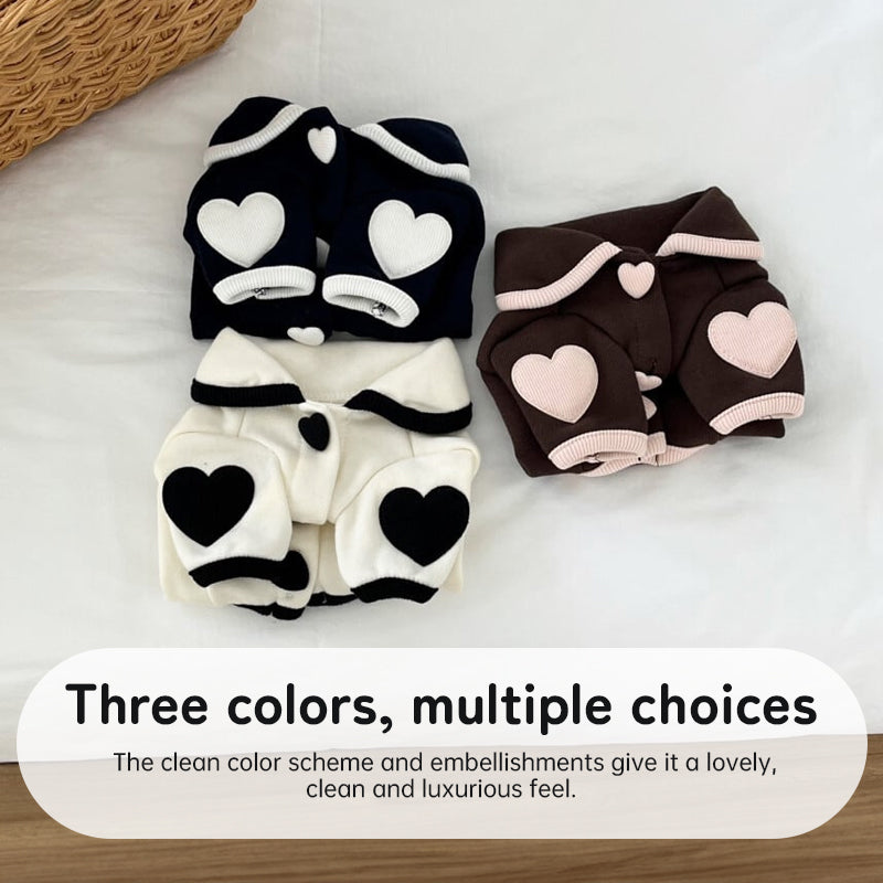 Heart-Print Plush Dog Pyjamas | Warm Winter Onesie for Small Dogs & Cats