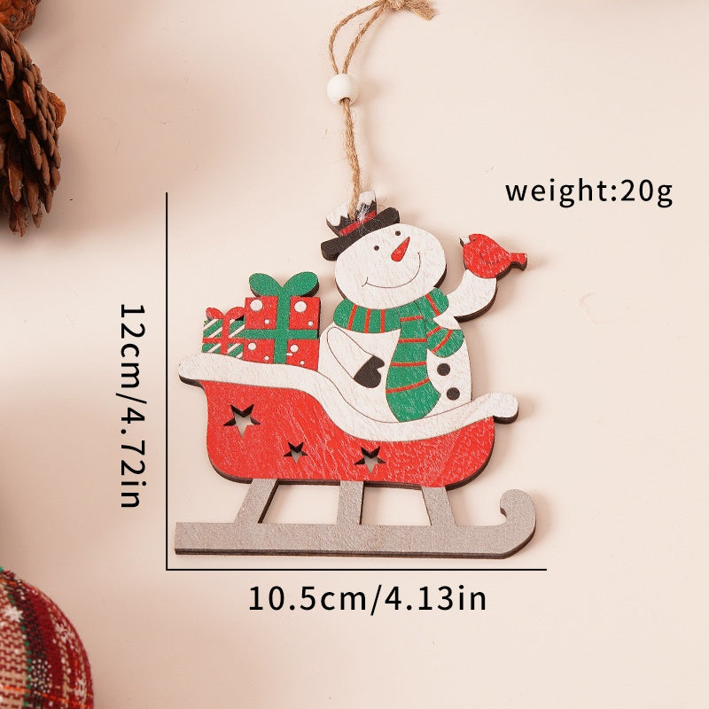 Christmas Wooden Plush Tree Decorations with Santa Claus, Snowman, Reindeer Hanging Ornaments
