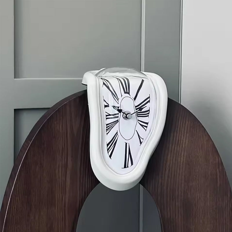 Melting Wall Clock with Roman Numerals – Retro Twisted Corner Time-Warp Design