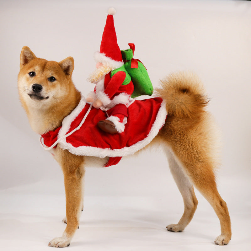 Santa Riding Dog Christmas Costume - Funny Festive Pet Outfit for Small & Large Dogs (S-XL)