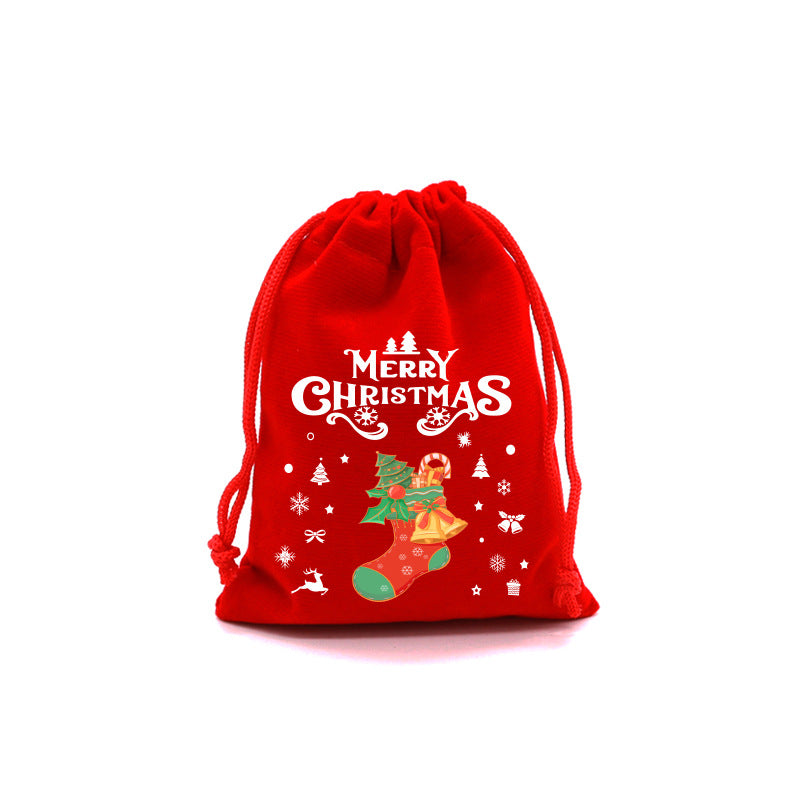 Red Velvet Christmas Drawstring Gift Bag – Festive Candy & Apple Storage Pouch