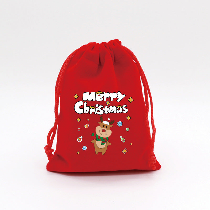 Red Velvet Christmas Drawstring Gift Bag – Festive Candy & Apple Storage Pouch