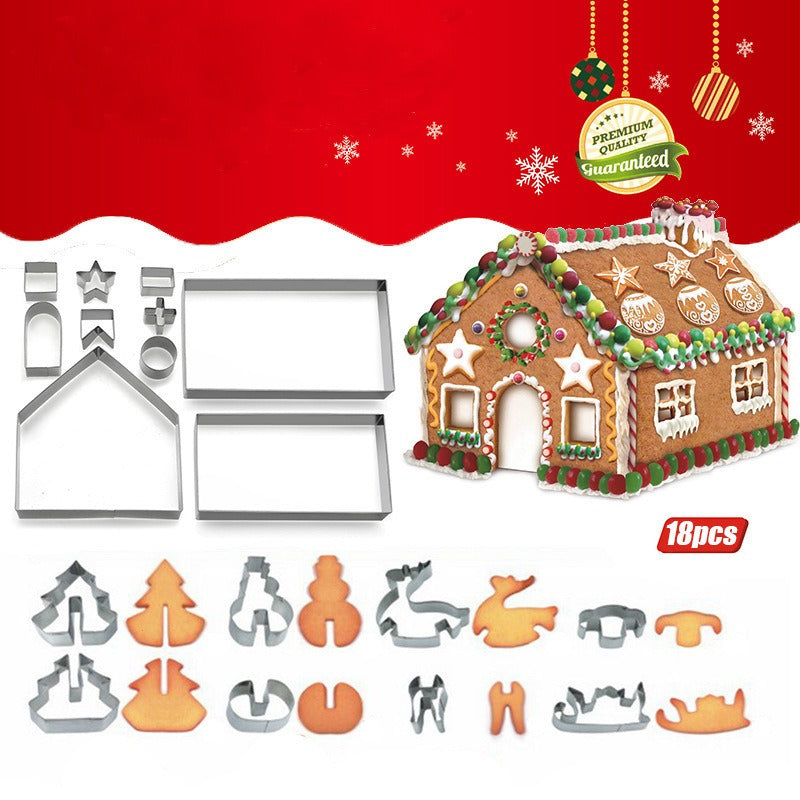 18-Piece Christmas Stainless Steel 3D Cookie Cutter Set - Gingerbread House & Festive Shapes