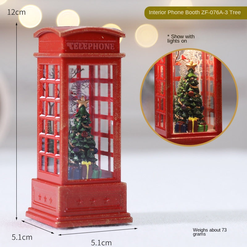 Christmas Lighted Phone Booth Ornament - Festive Desktop Scene Decoration in 6 Designs