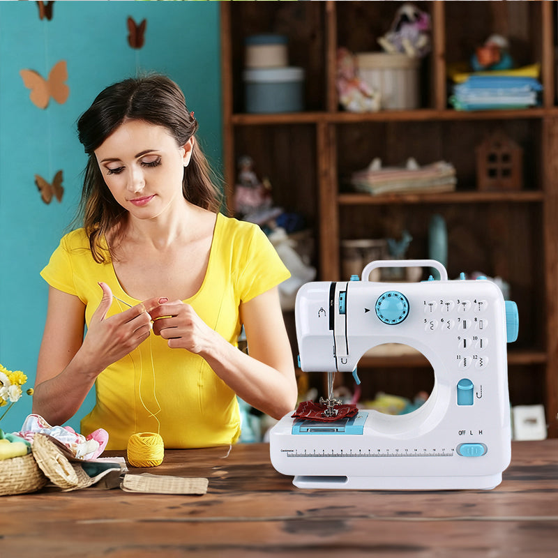 Portable Electric Sewing Machine for Home Use - Adjustable Speed, Backstitch and 12 Stitches for Beginners