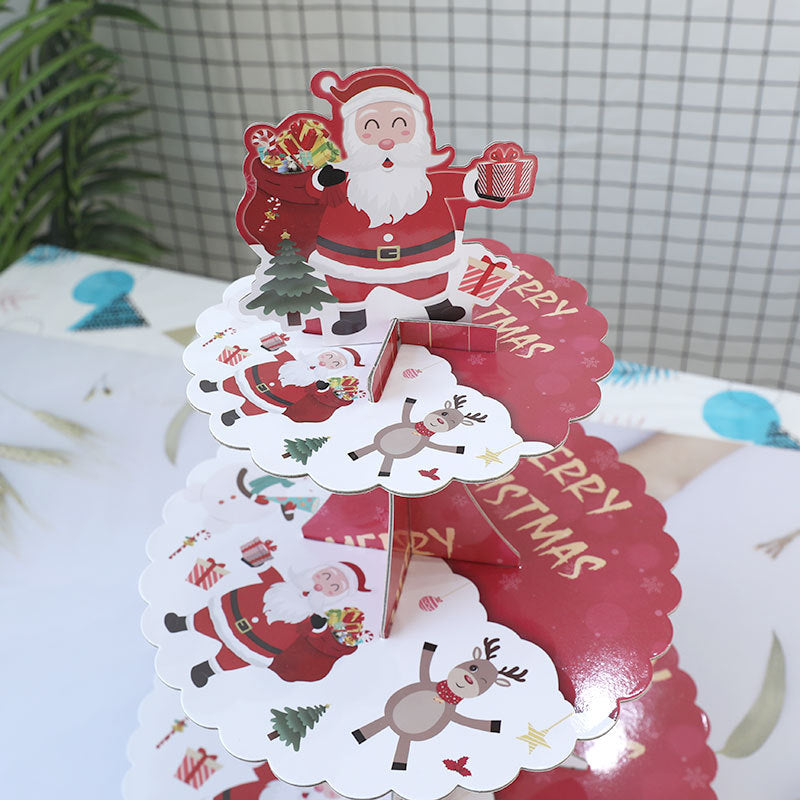 3-Tier Christmas Paper Cake & Dessert Stand - Santa Claus Festive Table Display