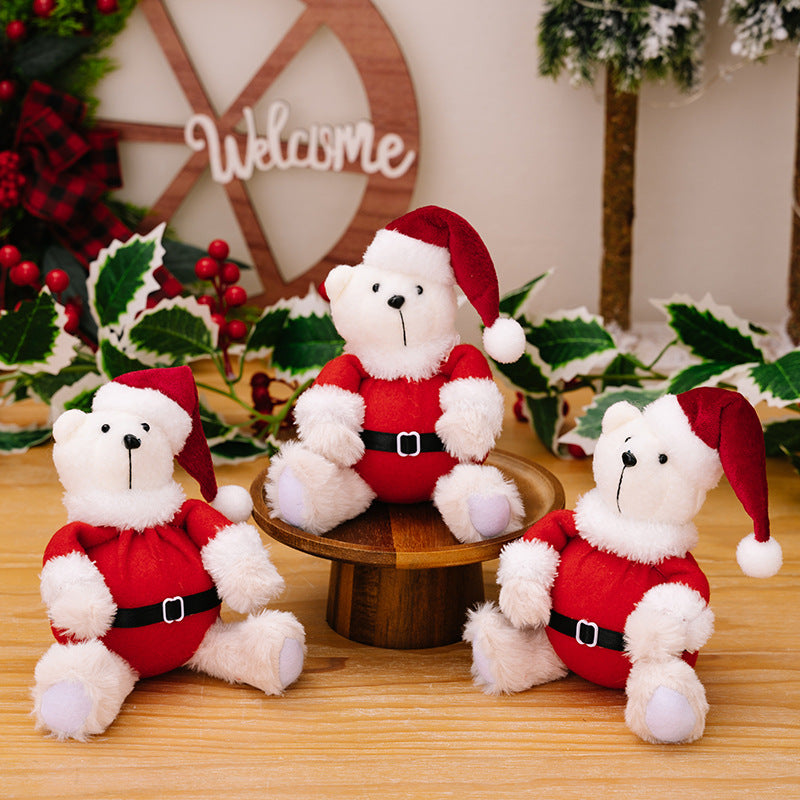 Christmas Sitting Teddy Bear Figurine Ornament - Rustic Fabric Decoration