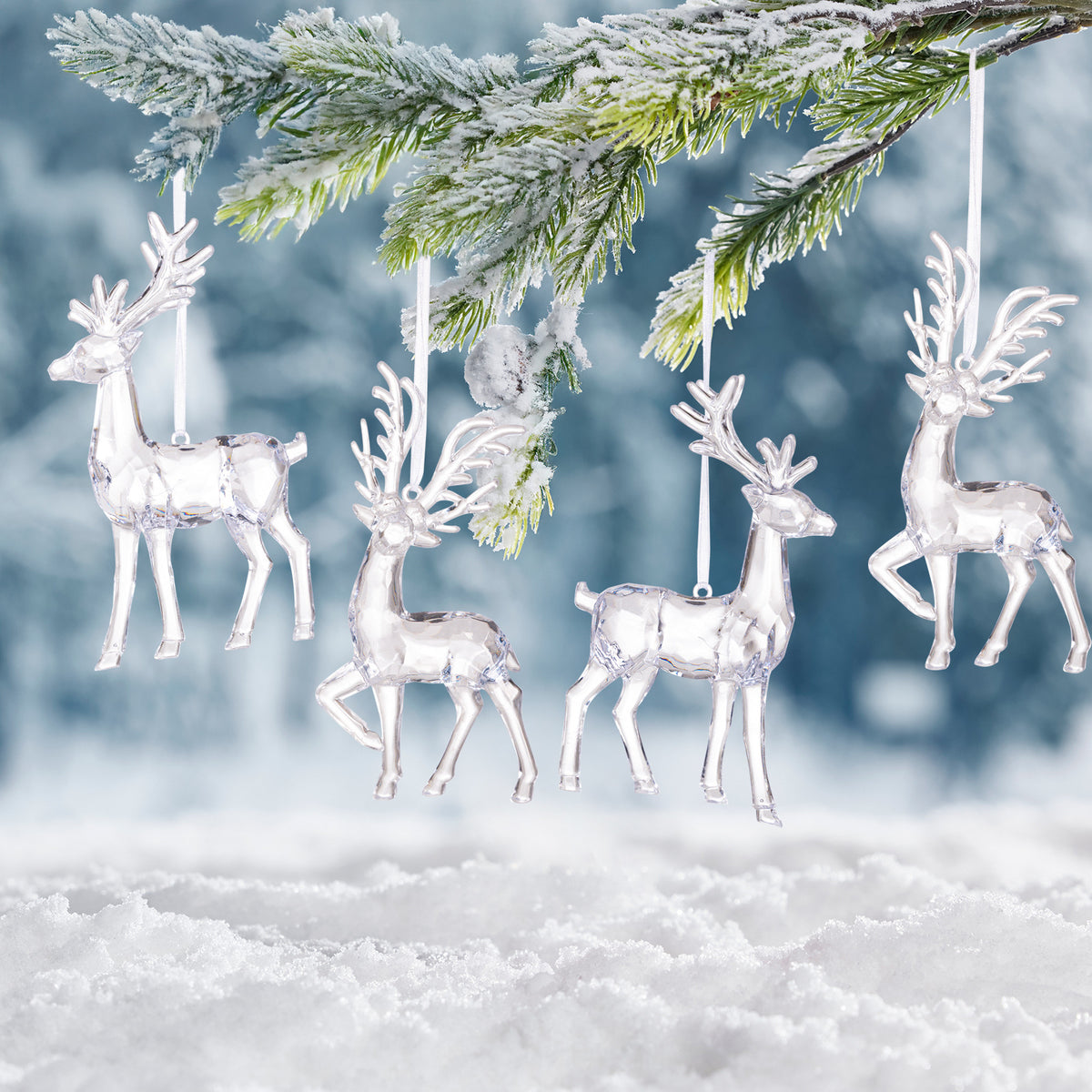 Transparent Acrylic Reindeer Christmas Tree Pendant - Elegant Hanging Ornament in 2 Designs