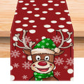 Christmas Reindeer & Snowflake Linen Table Runner - Festive Cartoon Polka Dot Dining Decoration (33 x 183cm)