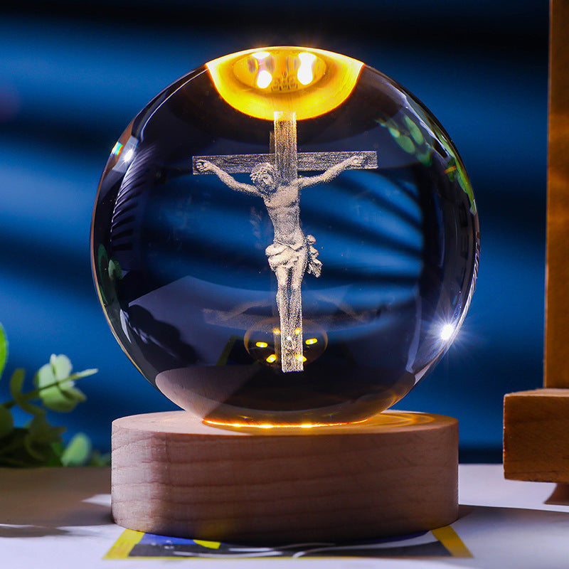 3D Crystal Ball Ornament with LED Touch Base – Micro Landscape Desk Decor Gift (6cm & 8cm)