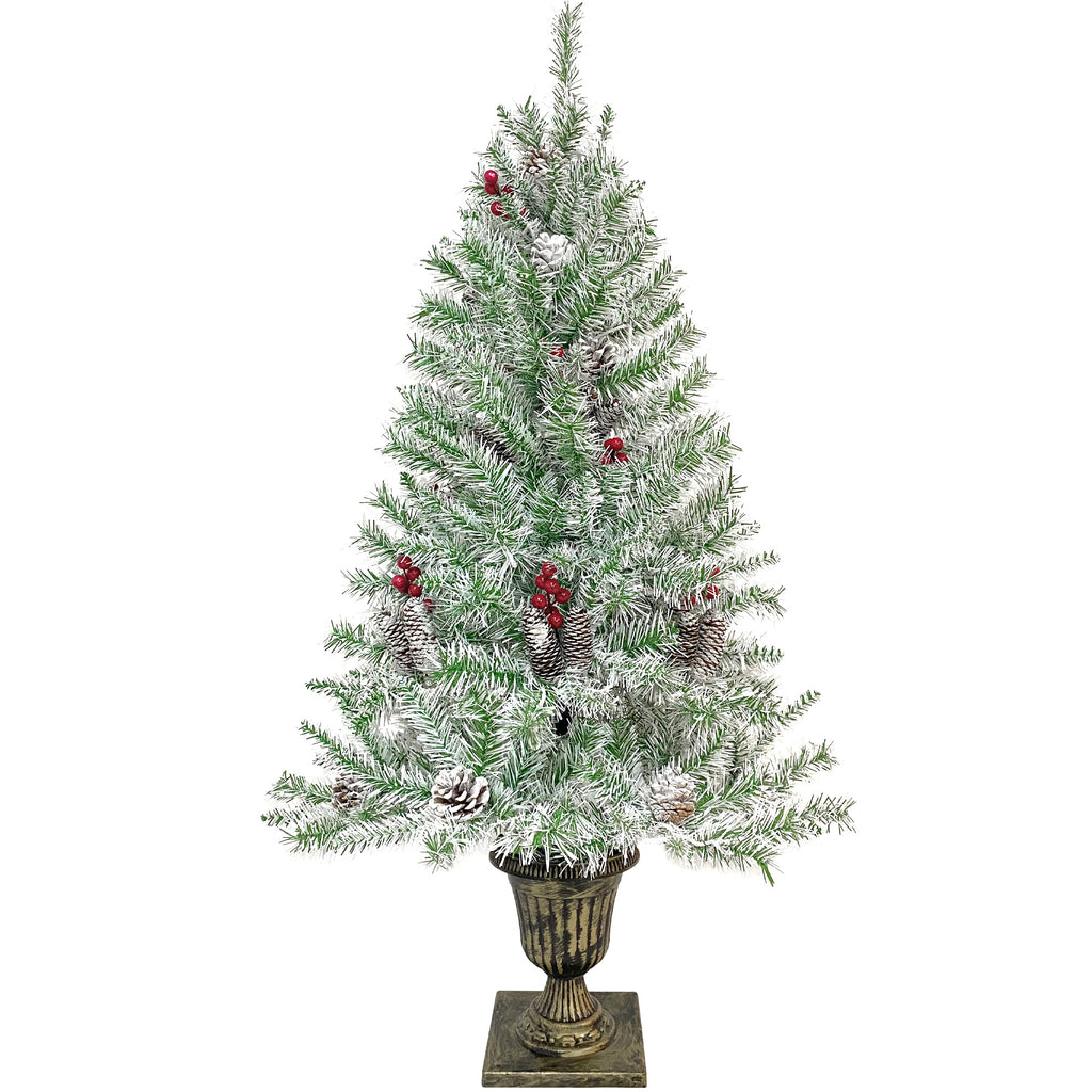 Pre-Lit Christmas 4-Piece Set – 2 Entrance Trees, Garland & Wreath with 340 LED Lights
