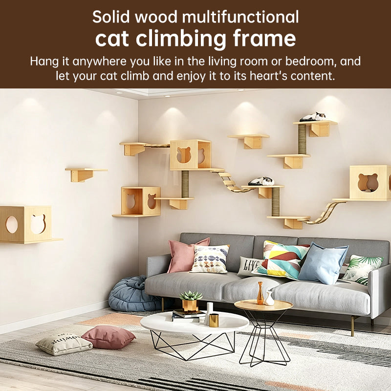 Wall-Mounted Cat Activity Centre - Hammock, Platforms & Sisal Scratch Post Set for Indoor Cats