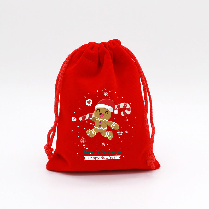 Red Velvet Christmas Drawstring Gift Bag – Festive Candy & Apple Storage Pouch