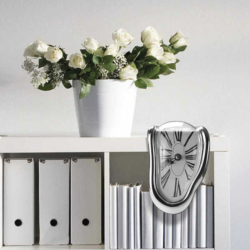 Melting Wall Clock with Roman Numerals – Retro Twisted Corner Time-Warp Design