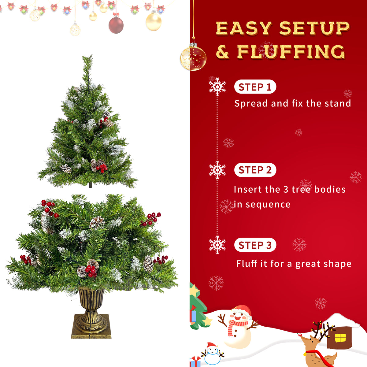 Classic Green Christmas 4-Piece Set – 2 Entrance Trees, Garland & Wreath with 340 LED Lights