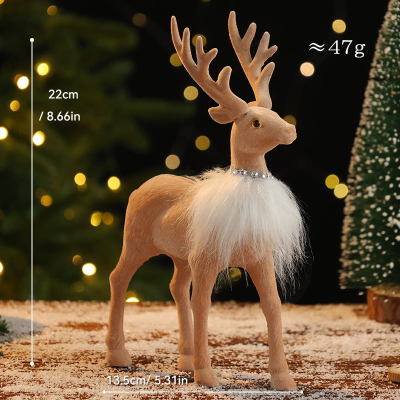 Fuzzy Plush Reindeer Family Christmas Figurine - Festive Cartoon Decoration in 5 Characters
