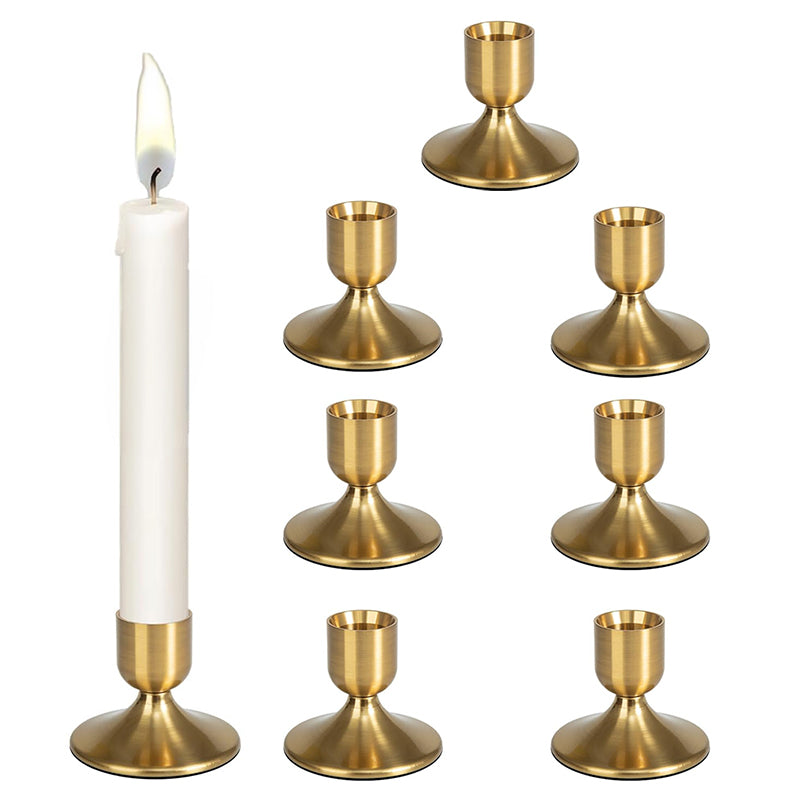 8-Piece Gold Conical Candle Holder Set – Elegant Metal Taper Holders