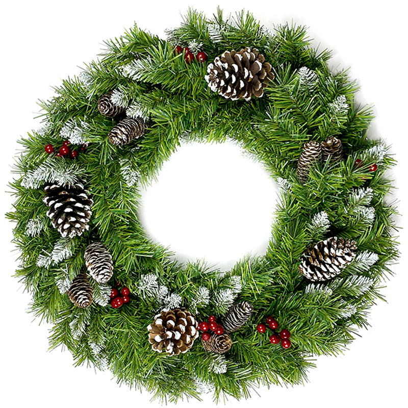 Classic Green Christmas 4-Piece Set – 2 Entrance Trees, Garland & Wreath with 340 LED Lights