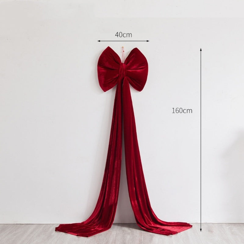 Large Wine Red Velvet Christmas Bow - Extra Large Flocked Festive Decoration in 6 Sizes (80-280cm)