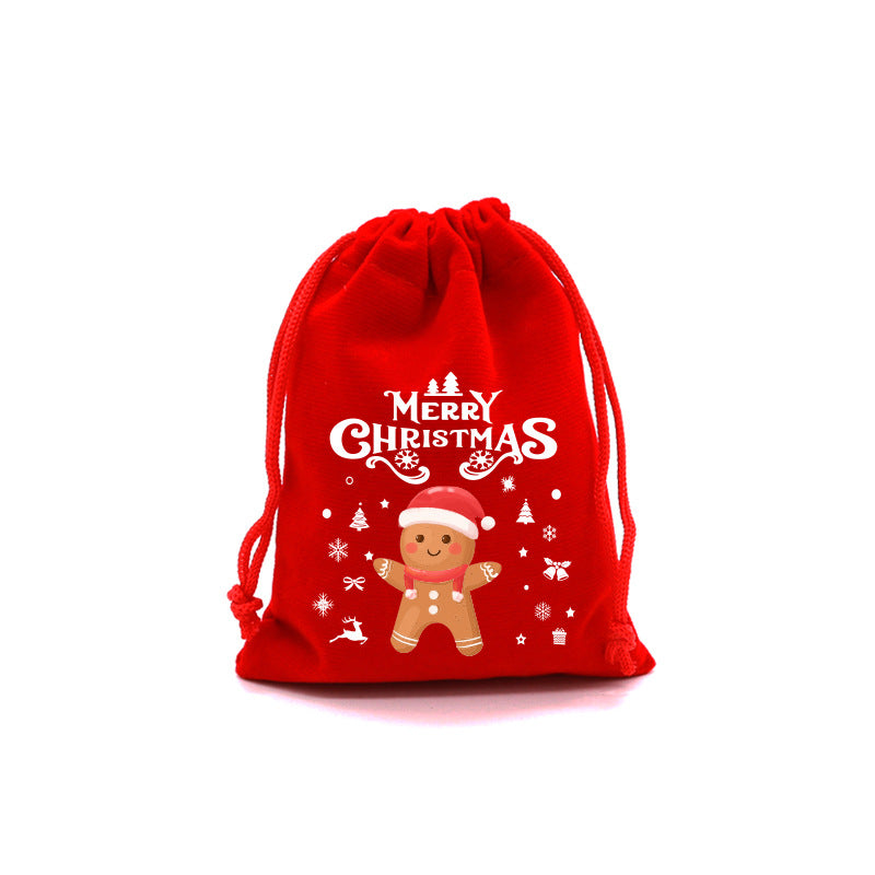 Red Velvet Christmas Drawstring Gift Bag – Festive Candy & Apple Storage Pouch