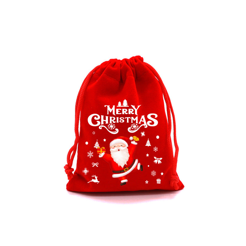 Red Velvet Christmas Drawstring Gift Bag – Festive Candy & Apple Storage Pouch