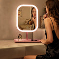 Large Square Rotating LED Makeup Mirror with Adjustable Lighting - Vanity Mirror for Bedroom and Dormitory