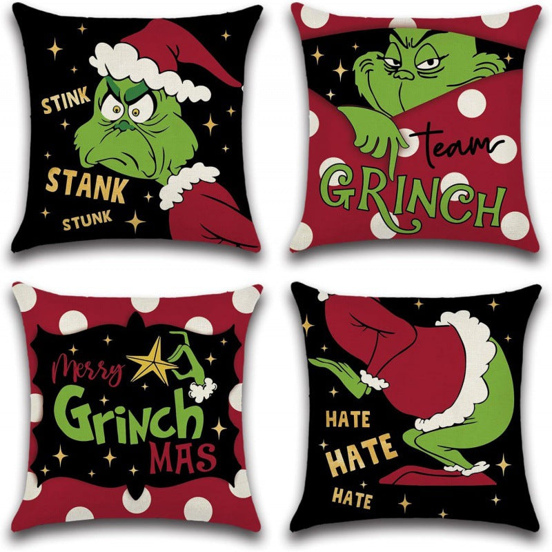 Christmas Linen Cushion Cover - Festive Sofa Pillow Case in 4 Designs (45x45cm)