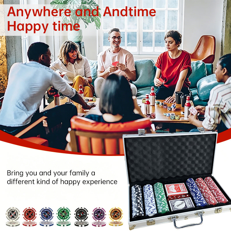 500 PCS Poker Chip Set – Texas Hold'em Casino Kit with Aluminium Briefcase, Dice, Cards & Dealer Button