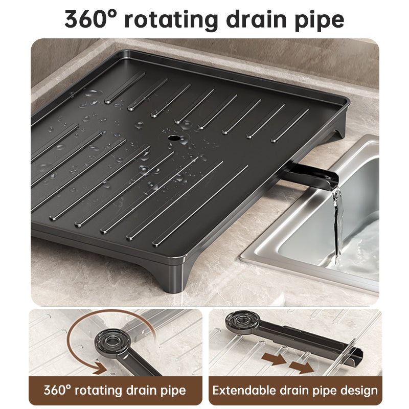 2-Tier Dish Drying Rack - Large Capacity Rustproof Carbon Steel Kitchen Drainer with Rotating Spout & Knife Holder
