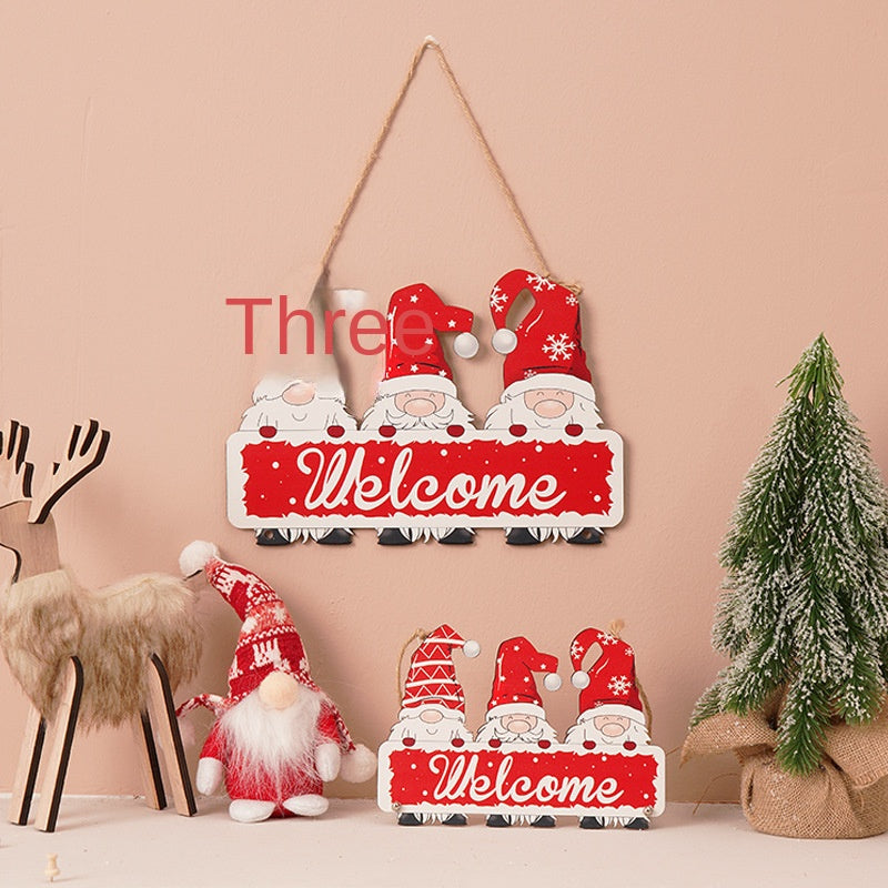 New Christmas Welcome Wooden Plaque Decoration Dwarf Faceless Elder Festival Scene Decoration Hanging Ornament