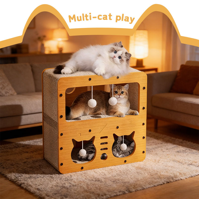 3-in-1 Cat House, Bed and Scratch Post - Multi-Layer Eco-Friendly Cardboard Cat Furniture