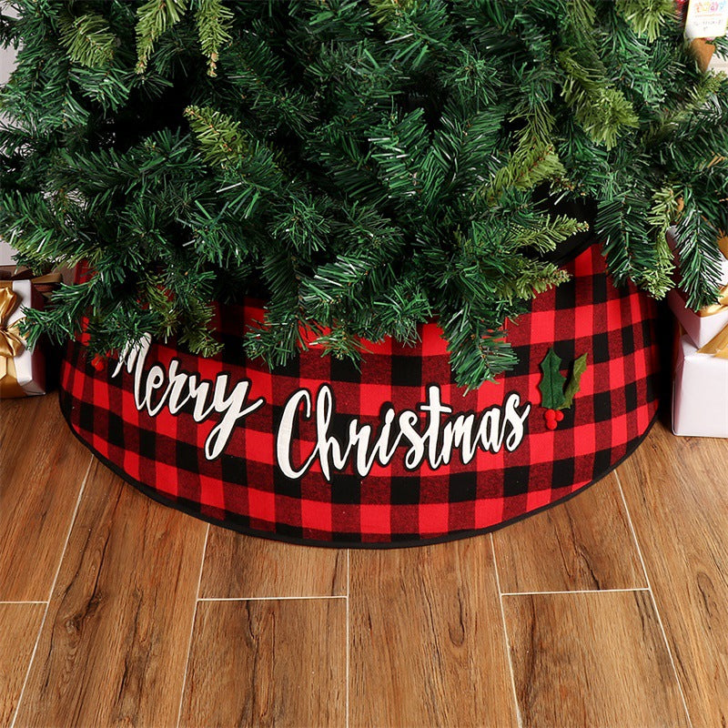 Red & Black Checkered Christmas Tree Skirt - Large 77cm Festive Tree Apron Decoration