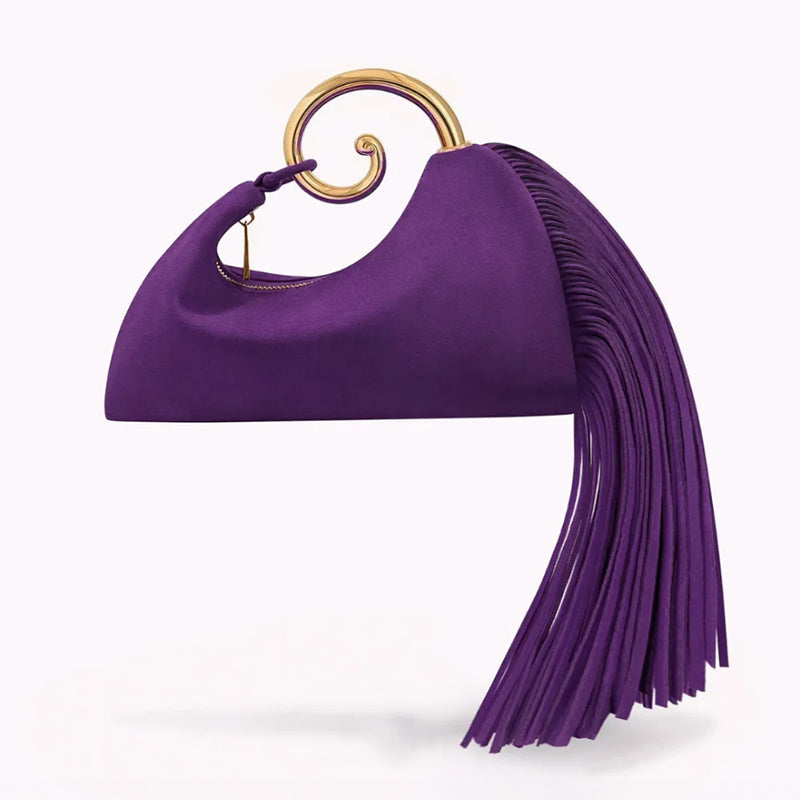 Vintage Winter Women's Bag - Synthetic Suede Purse with Leather Tassels for Travel and Everyday Use
