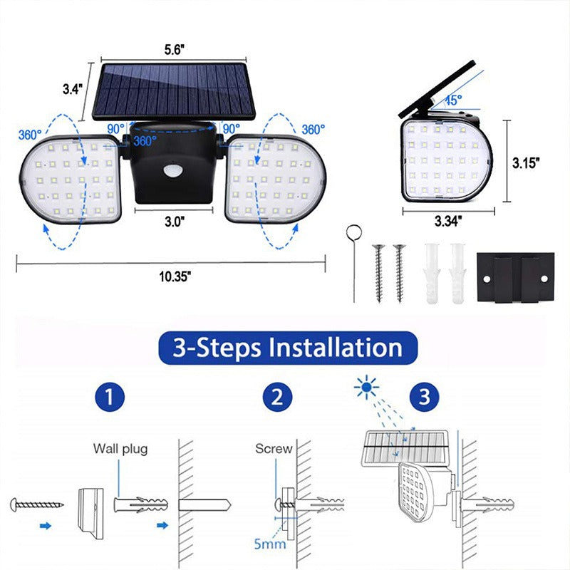 Solar Garden Wall Light - 56 LED Motion Sensor Outdoor Security Light, IP65 Waterproof