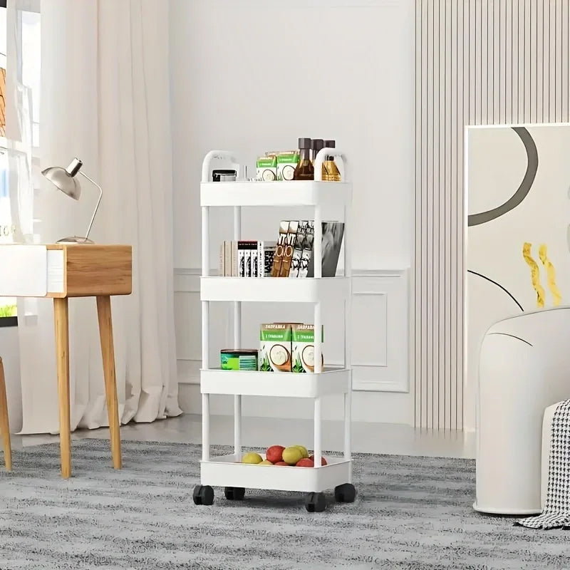 Rolling Storage Cart with Open Shelves - Multifunctional Trolley for Kitchen, Bedroom and Office