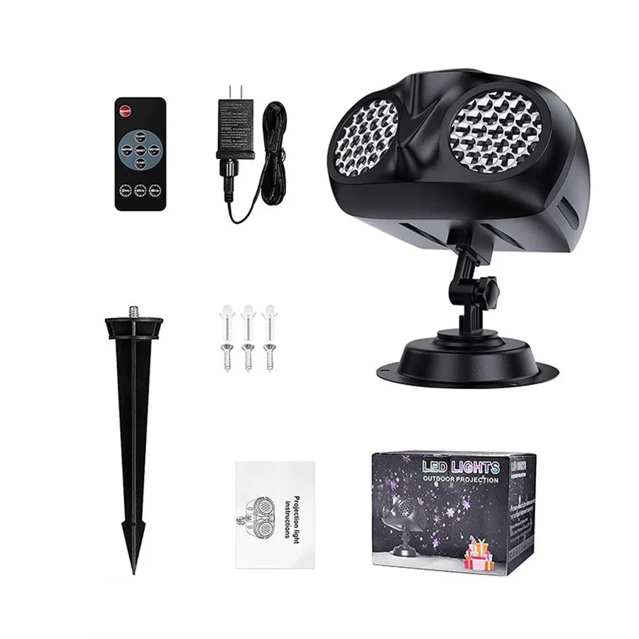 Double-Head Christmas Snowfall Projector Light – Outdoor Rotating Snowflake Spotlight
