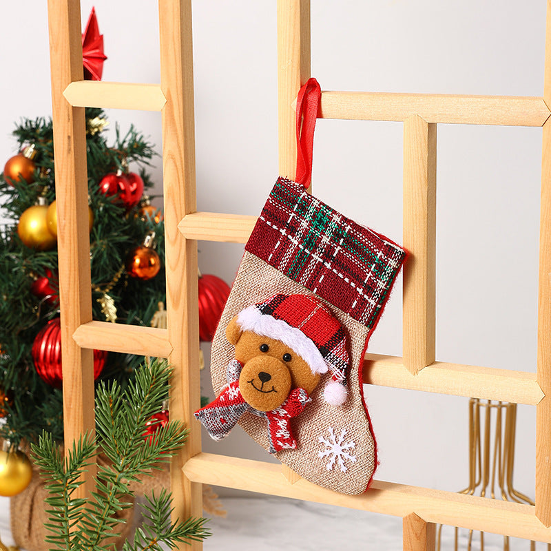 Mini Christmas Stocking Tree Pendant & Gift Bag - Santa, Snowman, Reindeer & Bear (15x10cm)