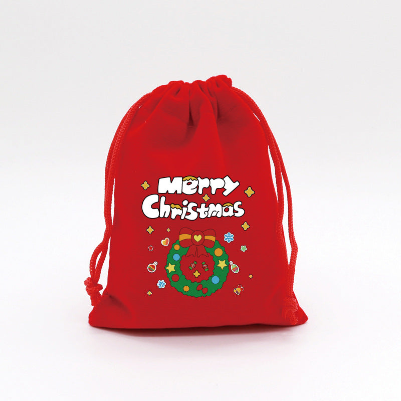 Red Velvet Christmas Drawstring Gift Bag – Festive Candy & Apple Storage Pouch