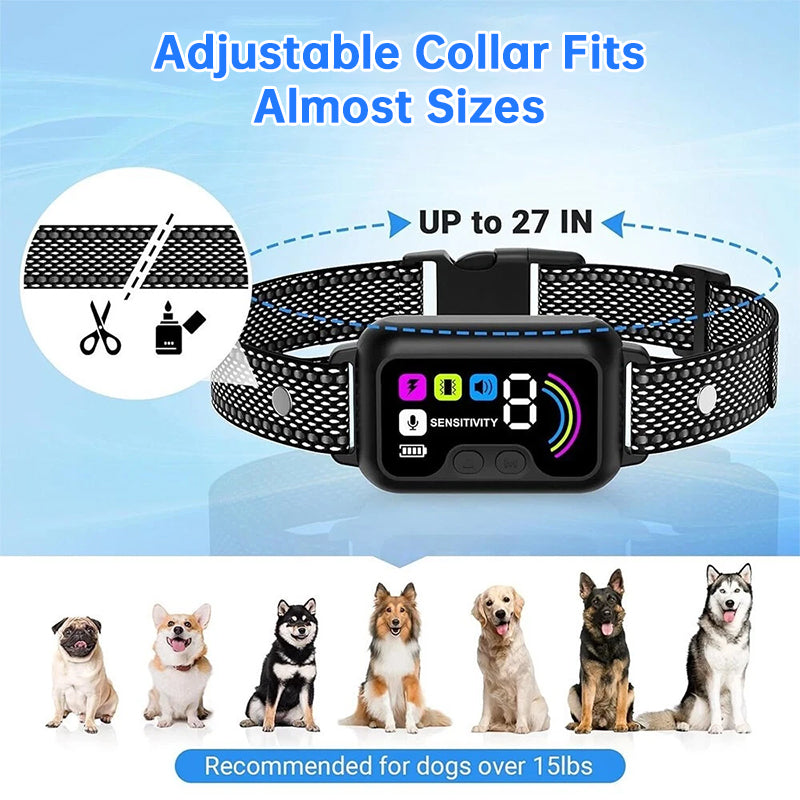 Smart Anti-Bark Dog Collar – Colour Screen, 8-Level Sensitivity & IP67 Waterproof