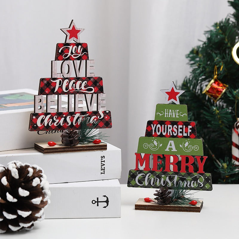 Wooden Hollow Christmas Tree Desktop Ornament – Festive Party Decoration