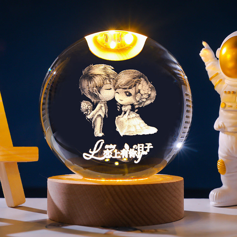 3D Crystal Ball Ornament with LED Touch Base – Micro Landscape Desk Decor Gift (6cm & 8cm)