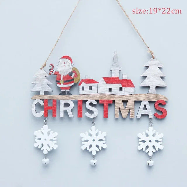 Wooden Christmas Hanging Pendant Ornament - Santa, Snowman & Reindeer Door & Tree Decor