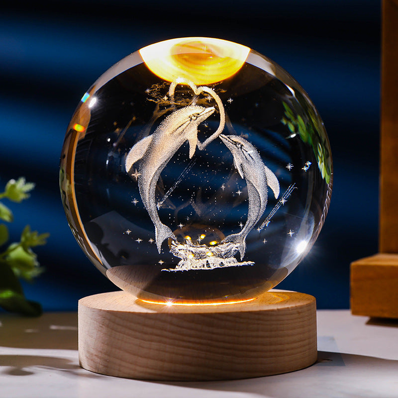 3D Crystal Ball Ornament with LED Touch Base – Micro Landscape Desk Decor Gift (6cm & 8cm)