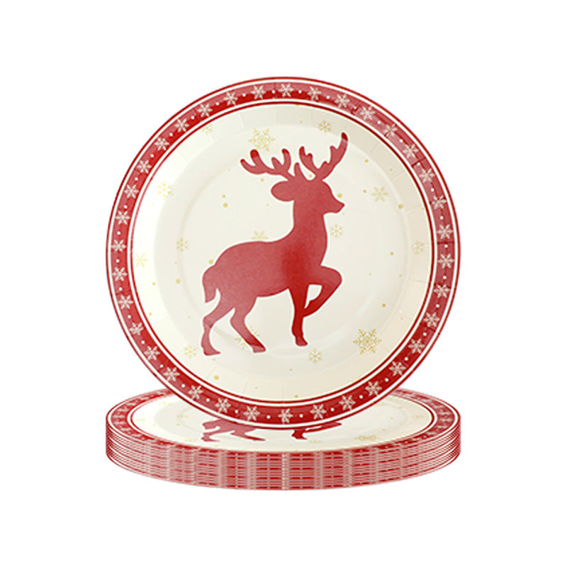 Christmas Decoration Elk Theme Disposable Meal Plate Party Utensils Set Paper Cups Paper Plates Tissue Papers