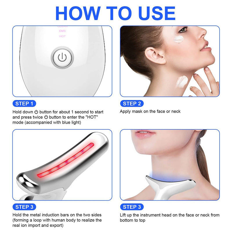 Neck Massager with 7-Color Light Therapy - Vibration Beauty Device for Neck Wrinkle Care
