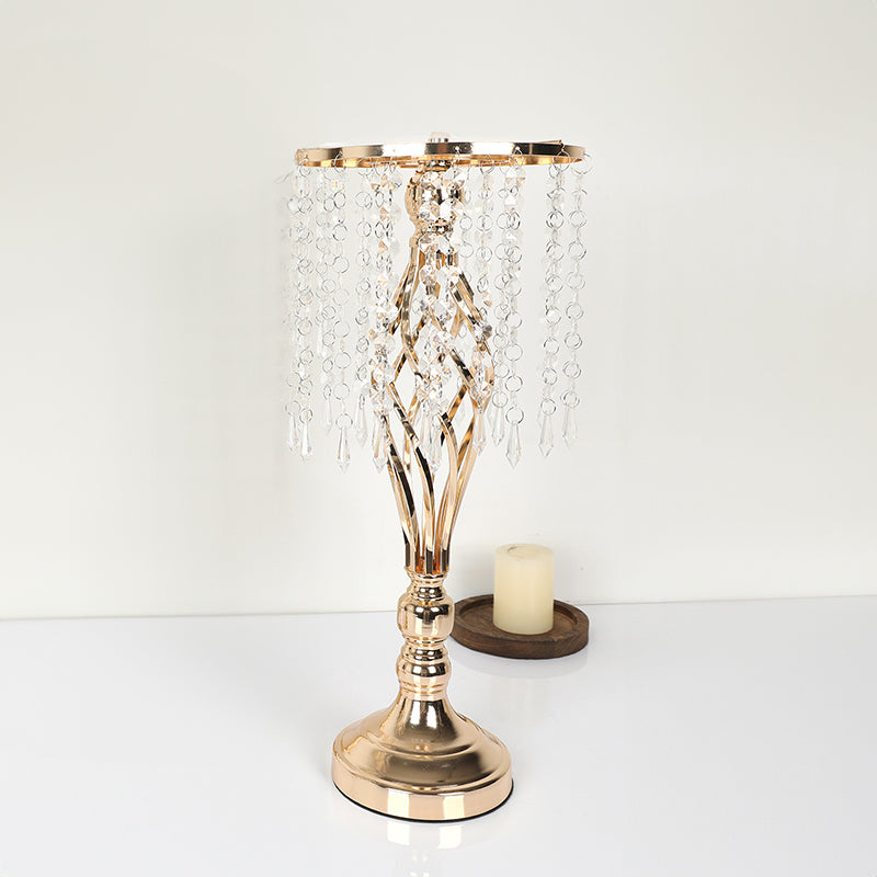 Gold-Plated Iron Flower Stand with Crystal Bead Strings – Wedding & Table Centrepiece
