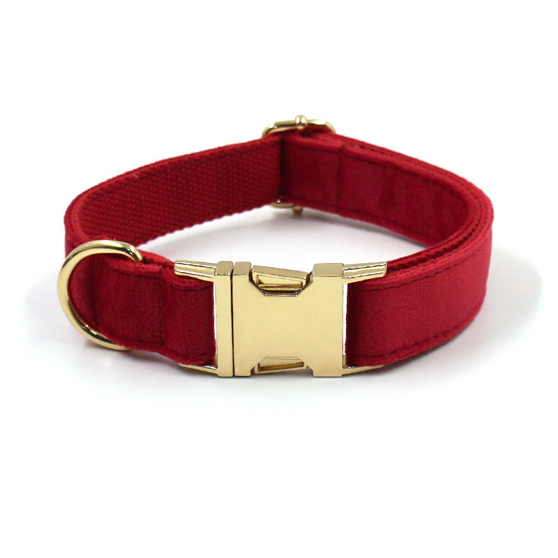 Christmas Red Velvet & Gold Buckle Pet Collar, Leash & Accessories Set - Festive Dog Supplies