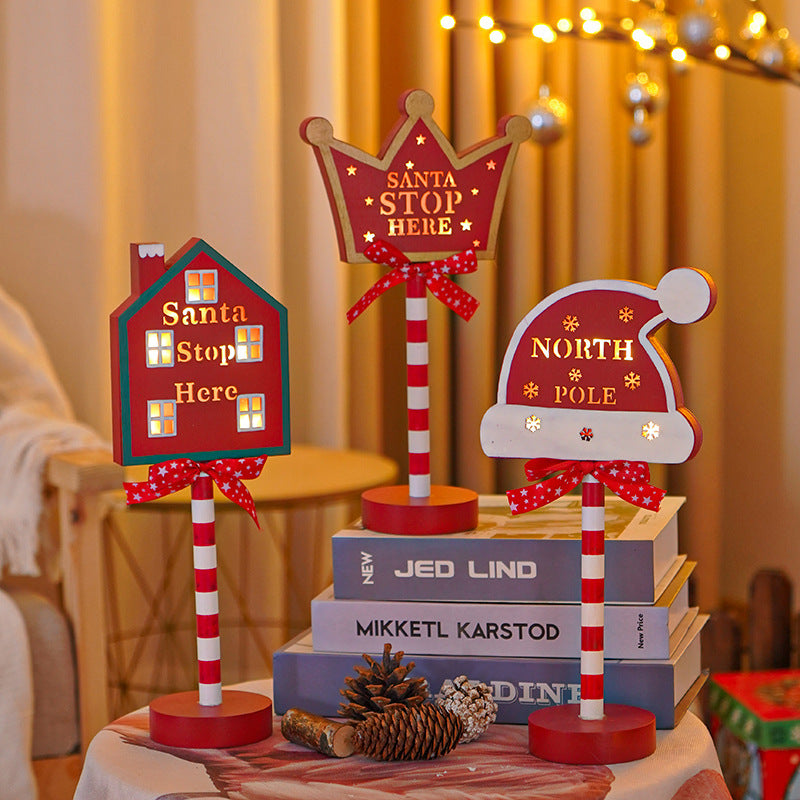LED Christmas Wooden Sign Light - Festive Warm White Ambient Light in 6 Designs for Window & Shop Displays