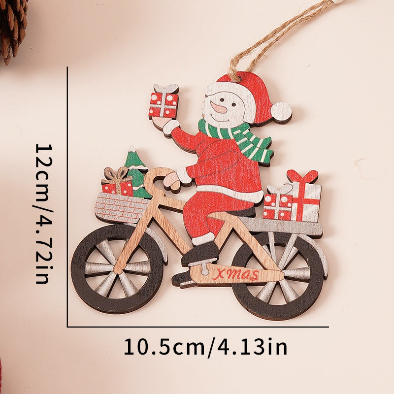 Christmas Wooden Plush Tree Decorations with Santa Claus, Snowman, Reindeer Hanging Ornaments